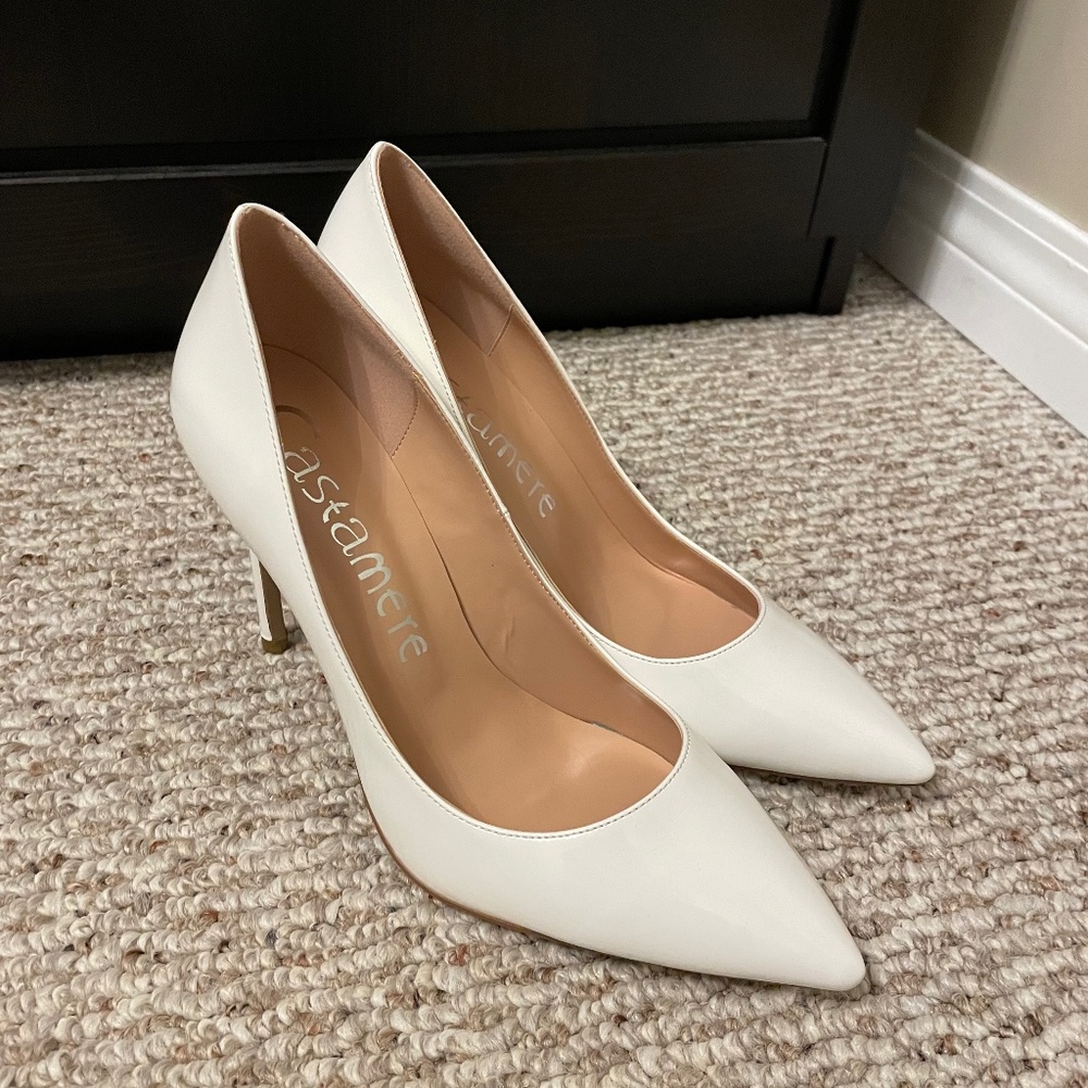 Classic patent white stiletto high heels